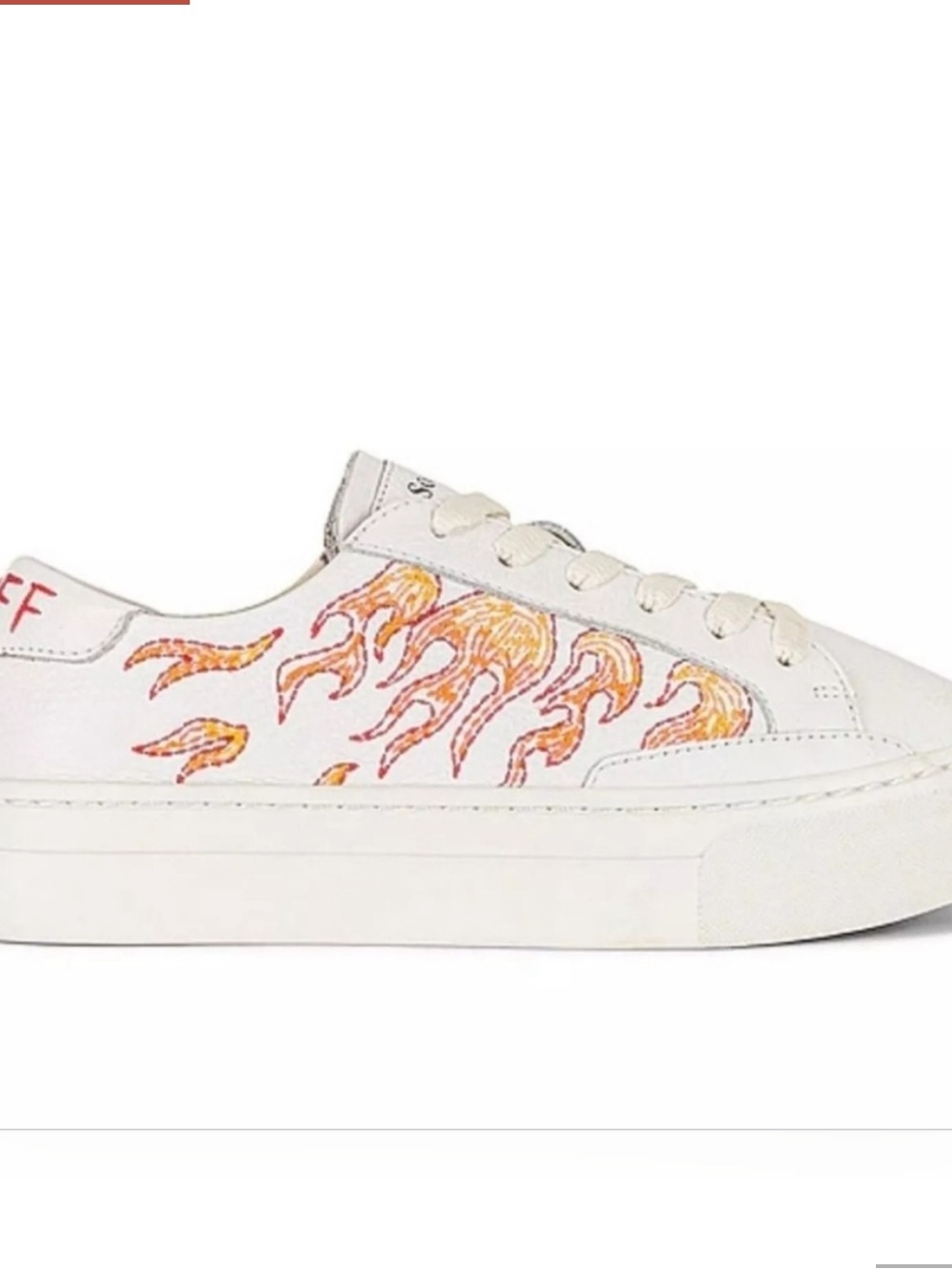 Soludos | Hot Stuff Ibiza Platform Flames White Leather Sneakers Size 6